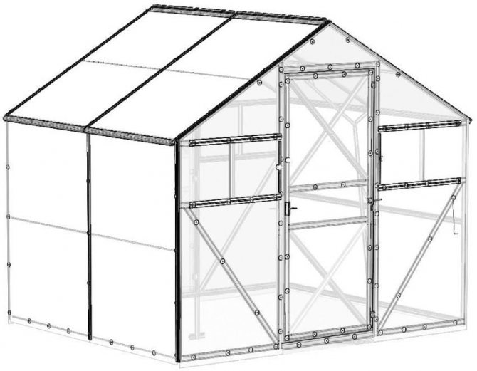 Tegning af en ramme af et drivhus fra et profilrør