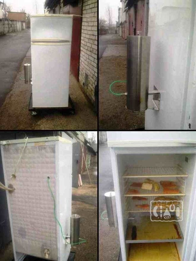 Fotografie udírny z chladničky s generátorem kouře