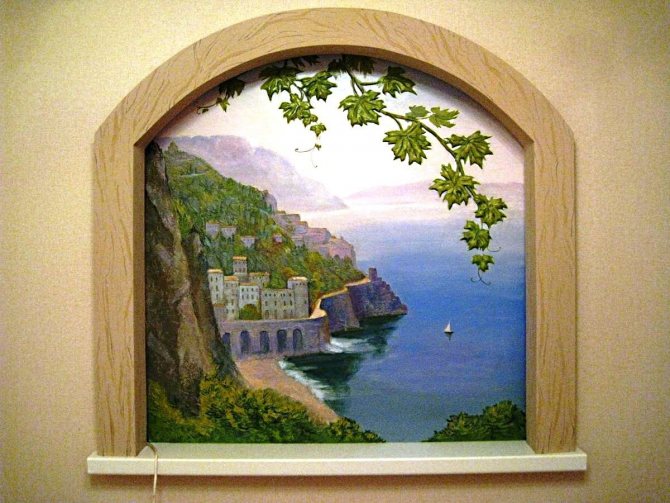Efterligning af et vindue med udsigt over kysten