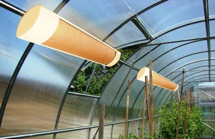 Infrared lampara sa isang greenhouse