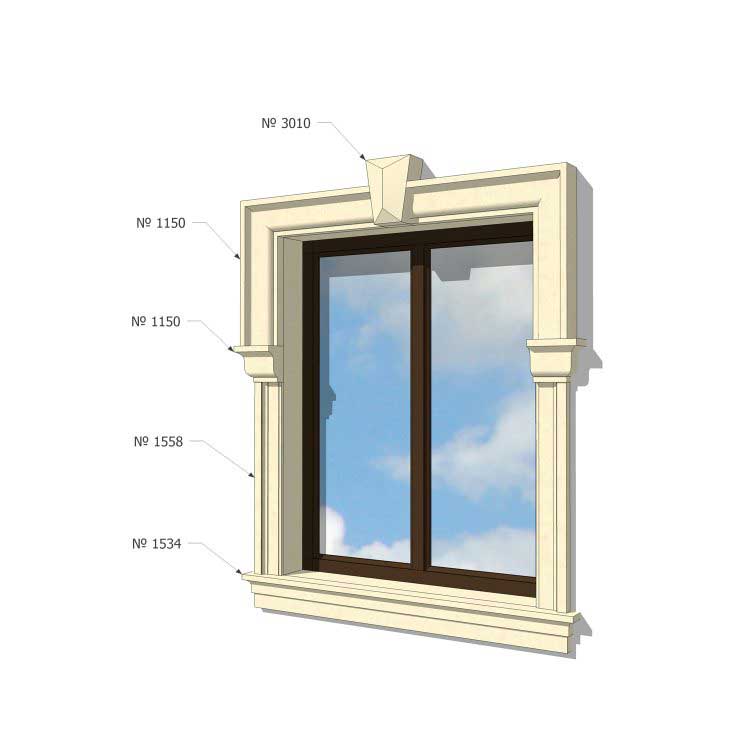 Ang pag-frame ng Windows sa harapan ng Bahay na may tuktok ng window, lock, paghuhulma at window sill