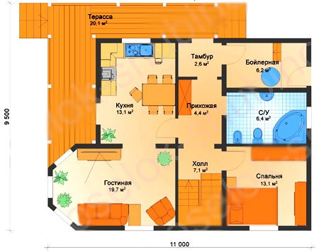 خطة المنزل مع غرفة المرجل