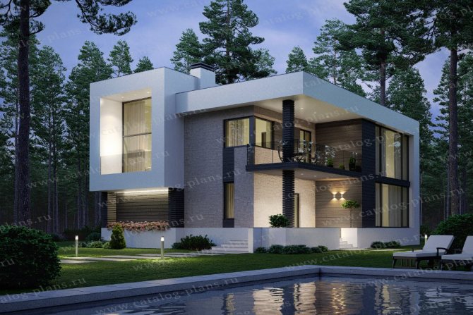 Husprojekt med panoramavinduer i stil med minimalisme og high-tech