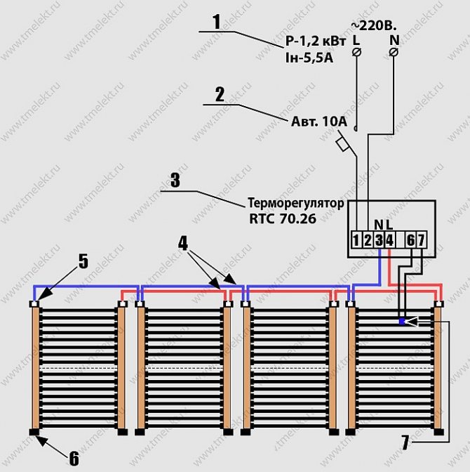 Mga diagram ng kable para sa infrared film underfloor heating