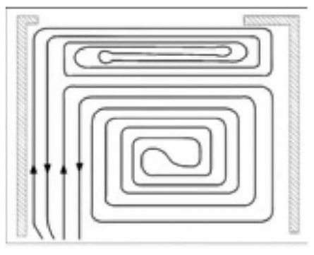 Schema de așezare în spirală a unei podele calde cu o zonă de delimitare